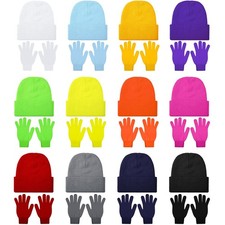 24 Pcs Winter Beanies Gloves Bulk Unisex Winter Hat and Gloves Combo Pack for...