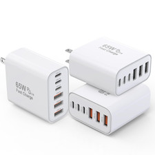 3 Pack 65W Gan Type C Wall Charger Block,6-Port Fast Charging Block,Pd USB C Plu