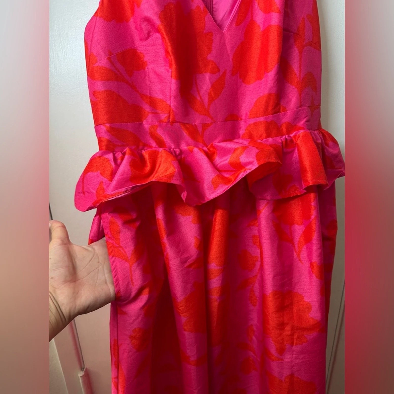 Abito midi cocktail Kate Spade X Target classico rosa floreale rosa arancione peplo 4