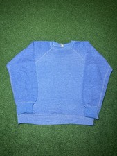 Vintage 70s Flocked Light Blue Faded XS 20x22 Cotton Acrylic Crewneck Sweatshirt