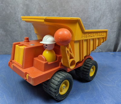 Vtg Fisher-Price Pre-Husky Construction #302 Dump Truck & Figure 1970s MADE USA