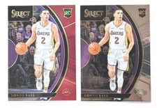 2017-18 LONZO BALL Select #28 RC Rookie Maroon Prizm /199 & Base (2) 