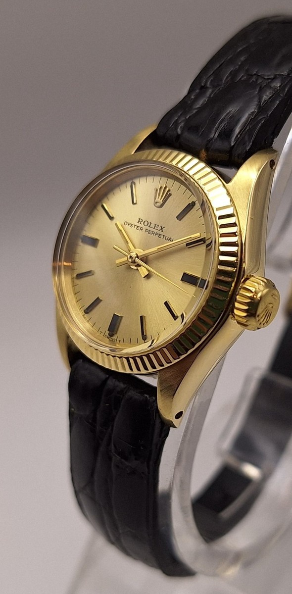 Rolex Oyster Perpetual 14k SOLID GOLD Ladies Watch On Alligator