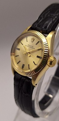 Rolex Oyster Perpetual 14k SOLID GOLD Ladies Watch On Alligator Strap 1971