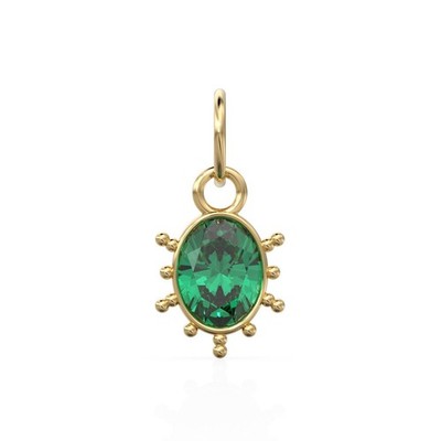 Sambischer Smaragd Oval Charm 14k Massiv Gold Anhänger / Tribal Grün Schmuck