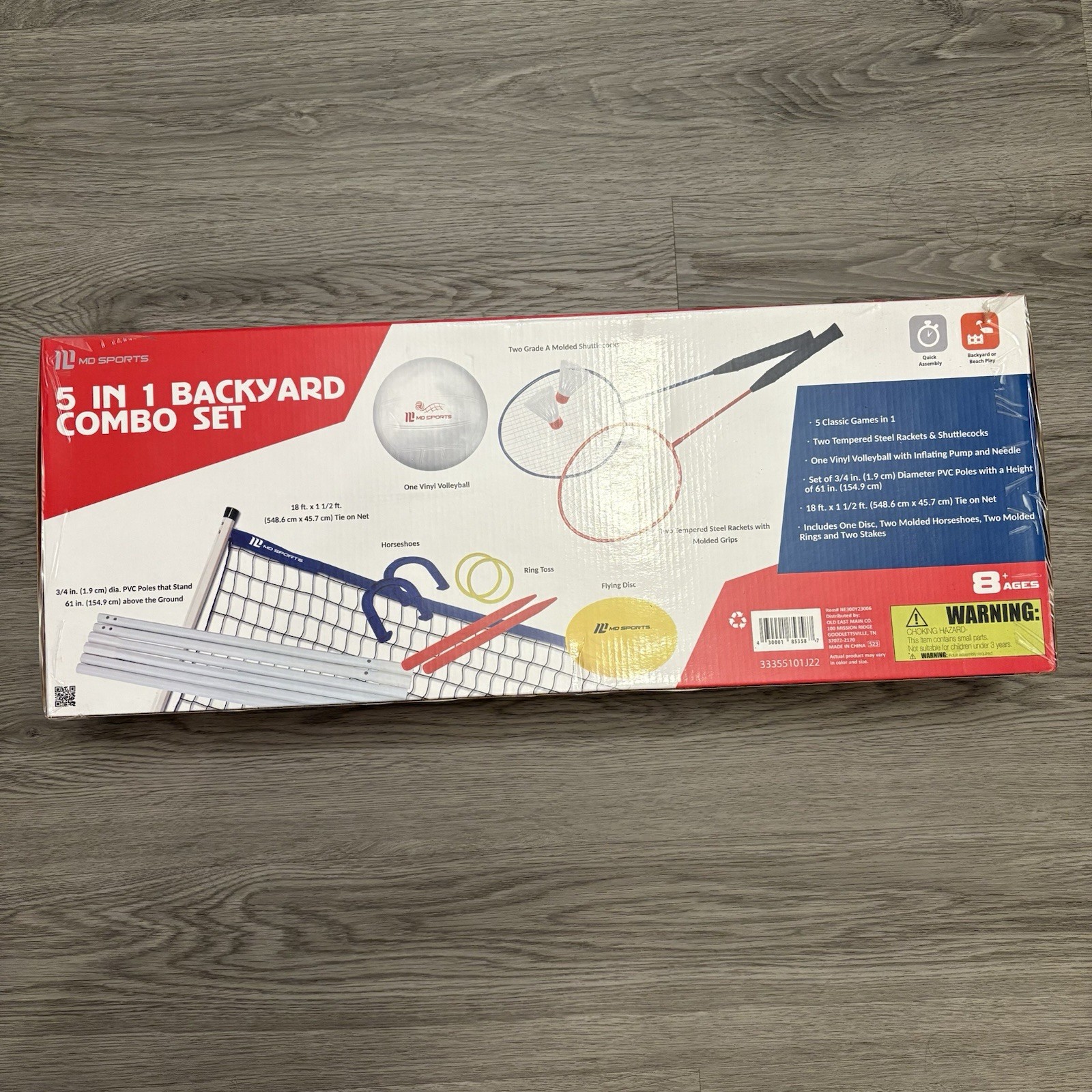  5 In 1 Backyard Combo Set Volleyball Badminton Ring Toss Horse Shoe Flying Disc