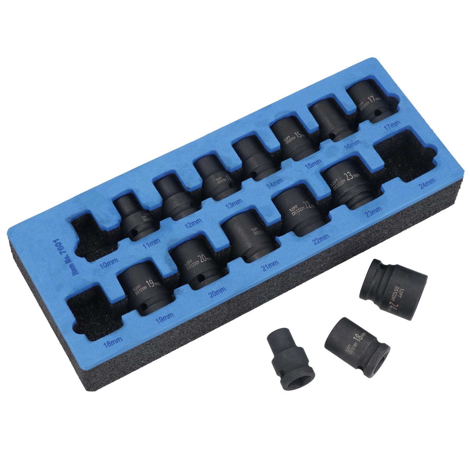 1/2in Drive Shallow Metric Impact Impacted Sockets 10mm – 24mm 15pc 12 Sided