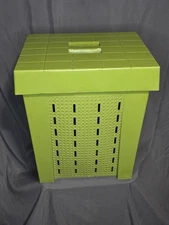 Vtg 70s Shamrock Neatway MCM Avacado Green Laundry Hamper Basket Tote Bin w/Lid