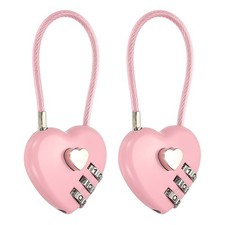 2 Pcs 3 Digit Cable Lock with Combination 4.3" Steel Rope Pink