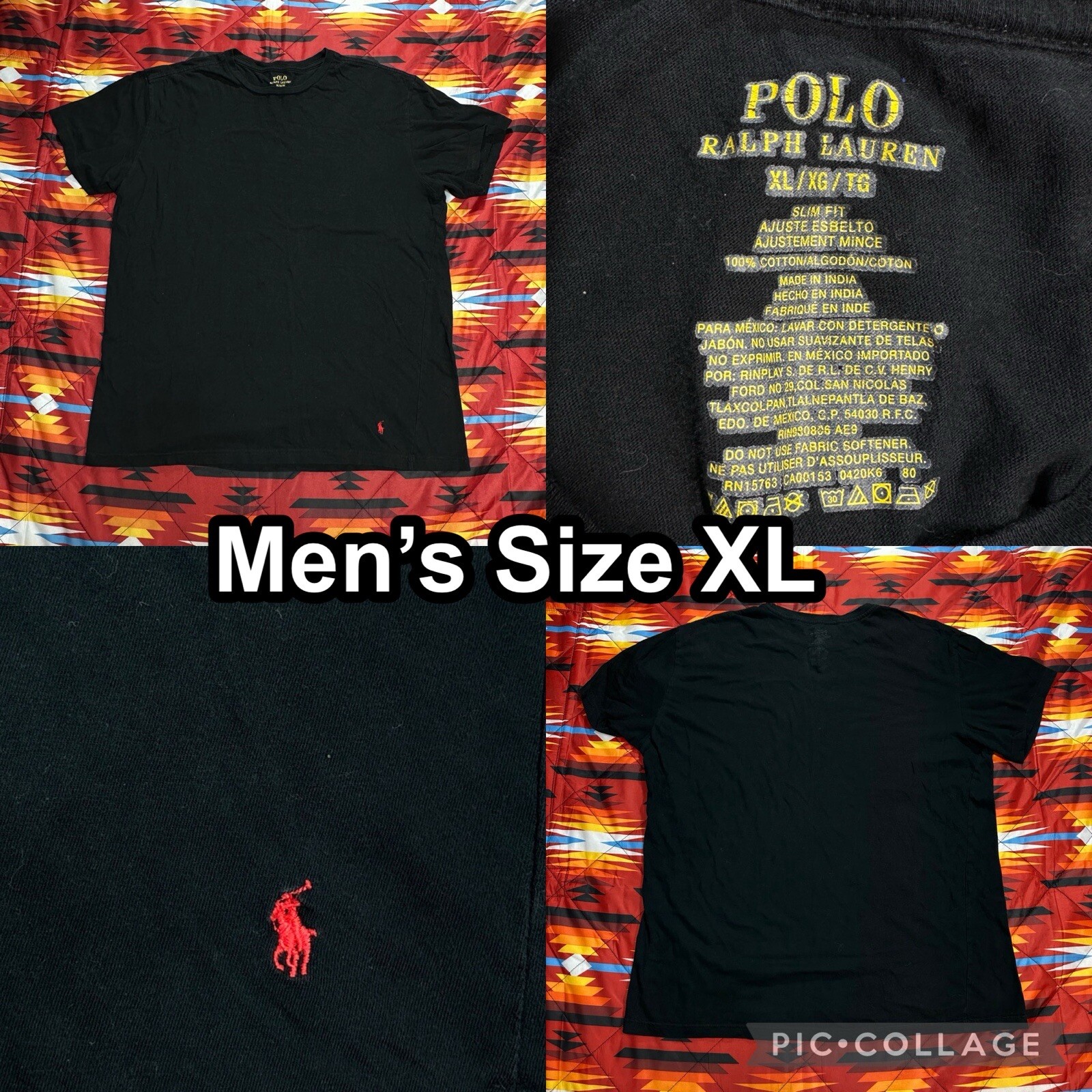 T shirt polo Ralph Lauren nera da uomo taglia XL ricamata rossa pony base