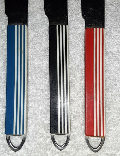 3 Rowoco Art Deco Handle Stainless Japan Butter Spreader Knife Red Blue Black - Picture 2 of 8