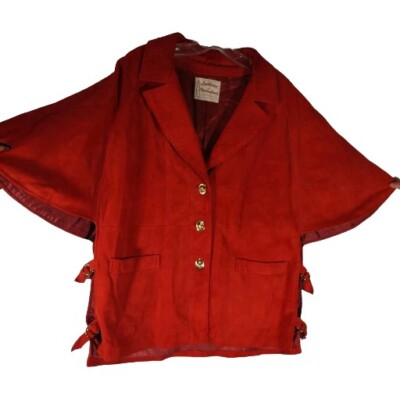 '80s New England Sportswear Suede Cape Jacket Red Orange Open Loop Sides