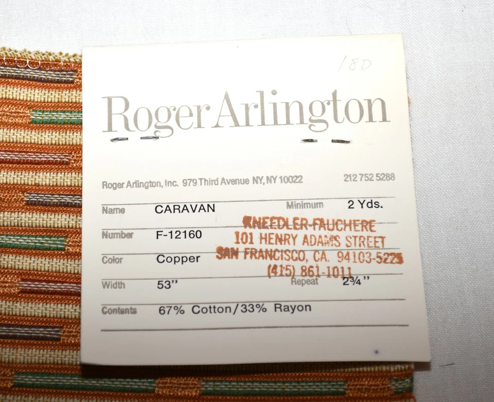 Roger Arlington Lot of 3 Stripes and Dots Rayon Cotton Upholstery Fabric Samples - Image 4 of 4
