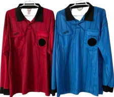 Official Sports 2 Mens Sz XL Soccer Referee Blue Red Stripe Long Sleeve Jerseys