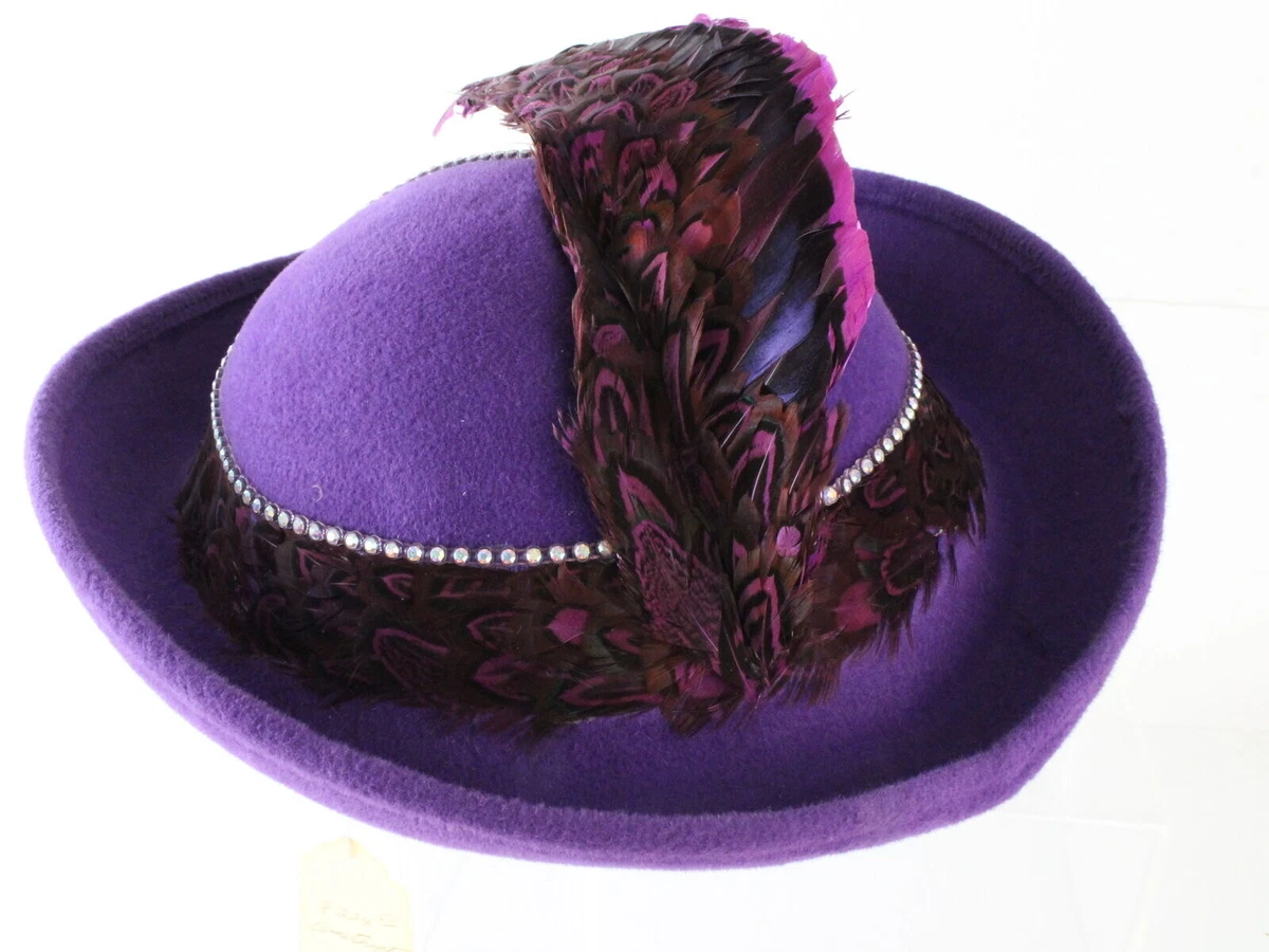 Gorgeous Plum Purple Dress Hat / Church Hat by Jack McConnell Jack McConnell “Red Feather” Peacock Feathers And  main image 4