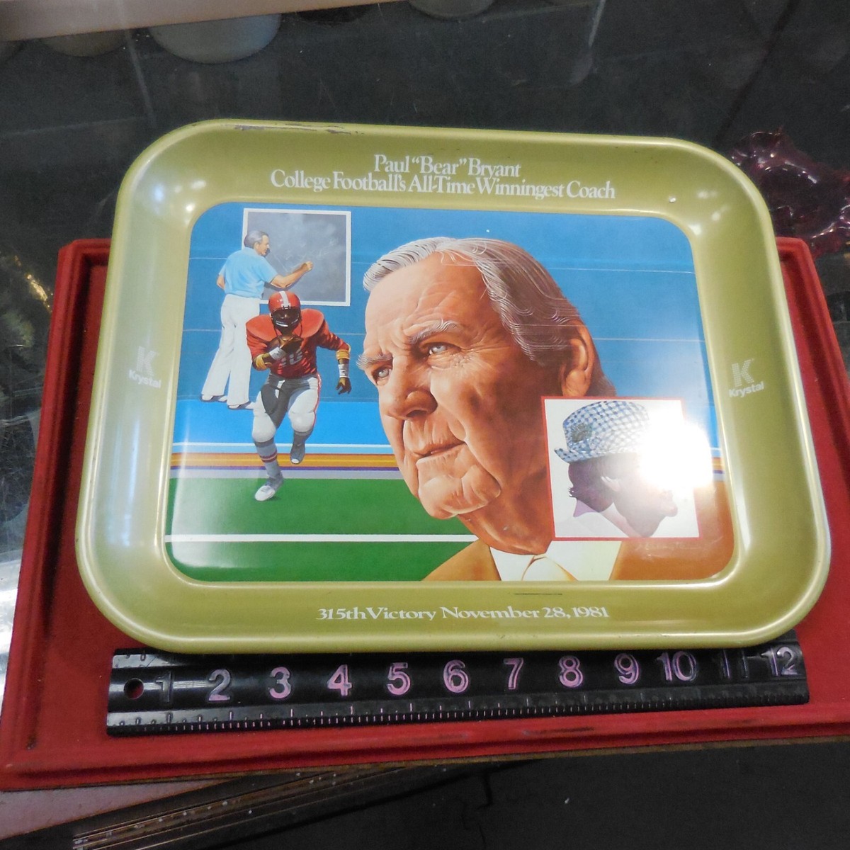 Vintage 1981 Alabama Paul Bear Bryant 315th Victory Krystal Tray