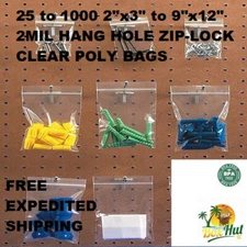 Clear Plastic Seal Zip Top Lock Reclosable Poly Jewelry Bags 2Mil With Hang Hole