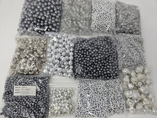 Lot of Silver Gray Plastic Craft Beads Rhinestone Pearls Beading Kids Crafts