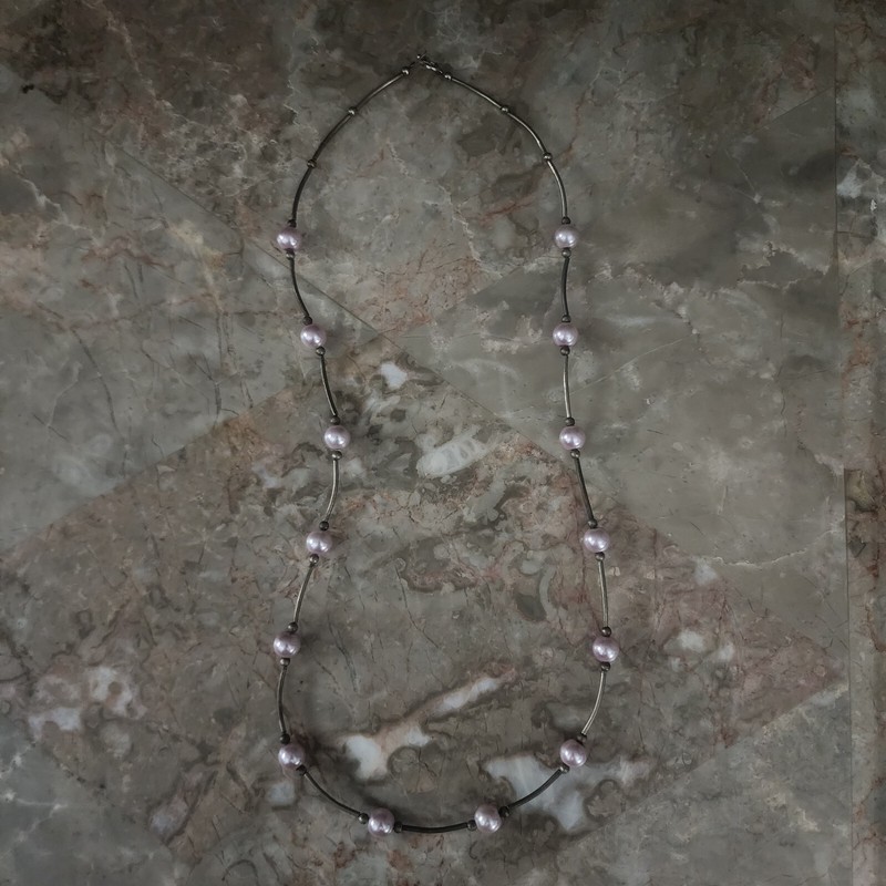 Silver Tone and Faux Pearl 20" Necklace 