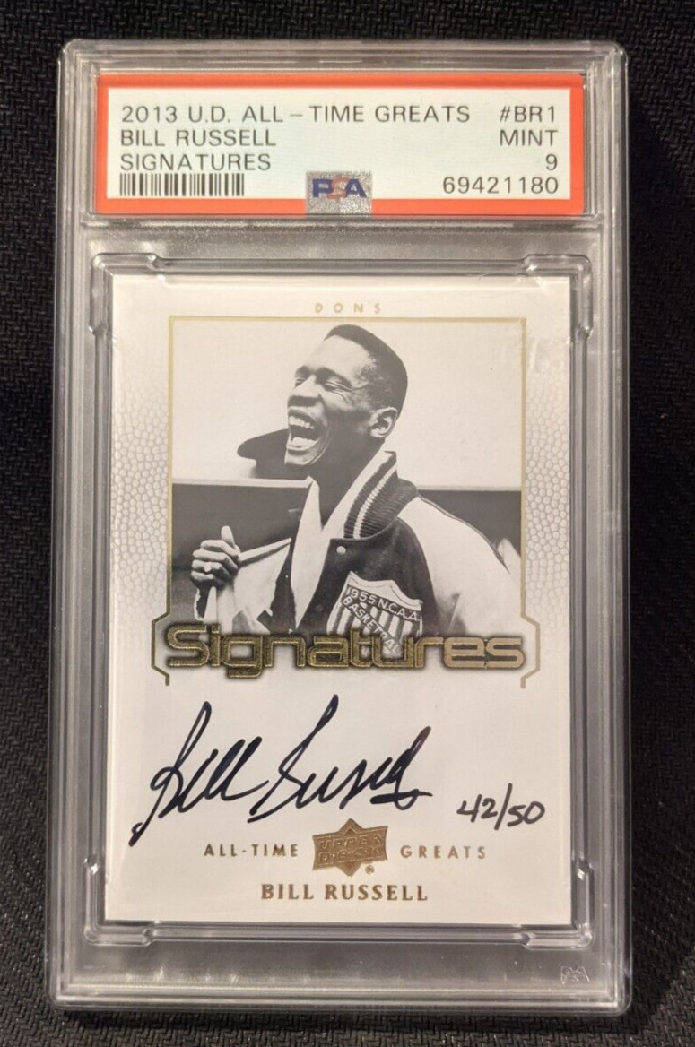 2013 Upper Deck All-Time Greats Signatures Bill Russell /42 Auto On Card PSA 9