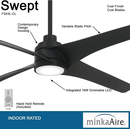 56" F543L-CL Ceiling Fan with 20W LED Light in Stylish Coal Finish - Picture 2 of 9