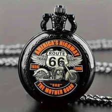 Vintage Route 66 Men's Pocket Watch - Classic Stainless Steel Necklace Watch