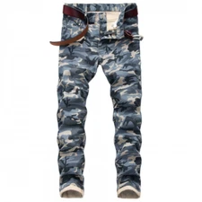 Men Camouflage Jeans Fashoin Slim Fit Pants Stretch Cargo Casual Trousers