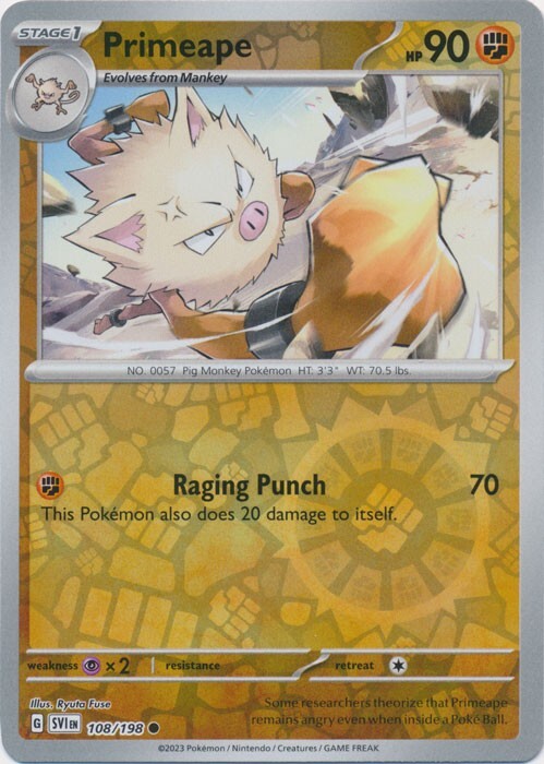 Reverse Holo Primeape 108/198 Common Scarlet & Violet Base Set Pokemon TCG