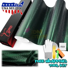 PET Honeycomb Carbon Fiber Satin Venom Green Hex Vehicle Vinyl Wrap Decal Sheet