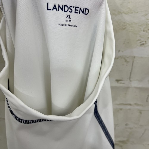 Land’s End Swim Top Boys Size XL White Rash Guard Navy Detail Stitching - Picture 6 of 8
