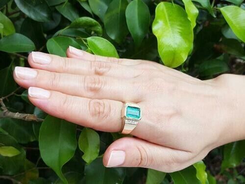 2Ct Green Emerald & Lab Created Diamond Men's Engagement Gold Finish Gift Ring - Picture 4 of 8