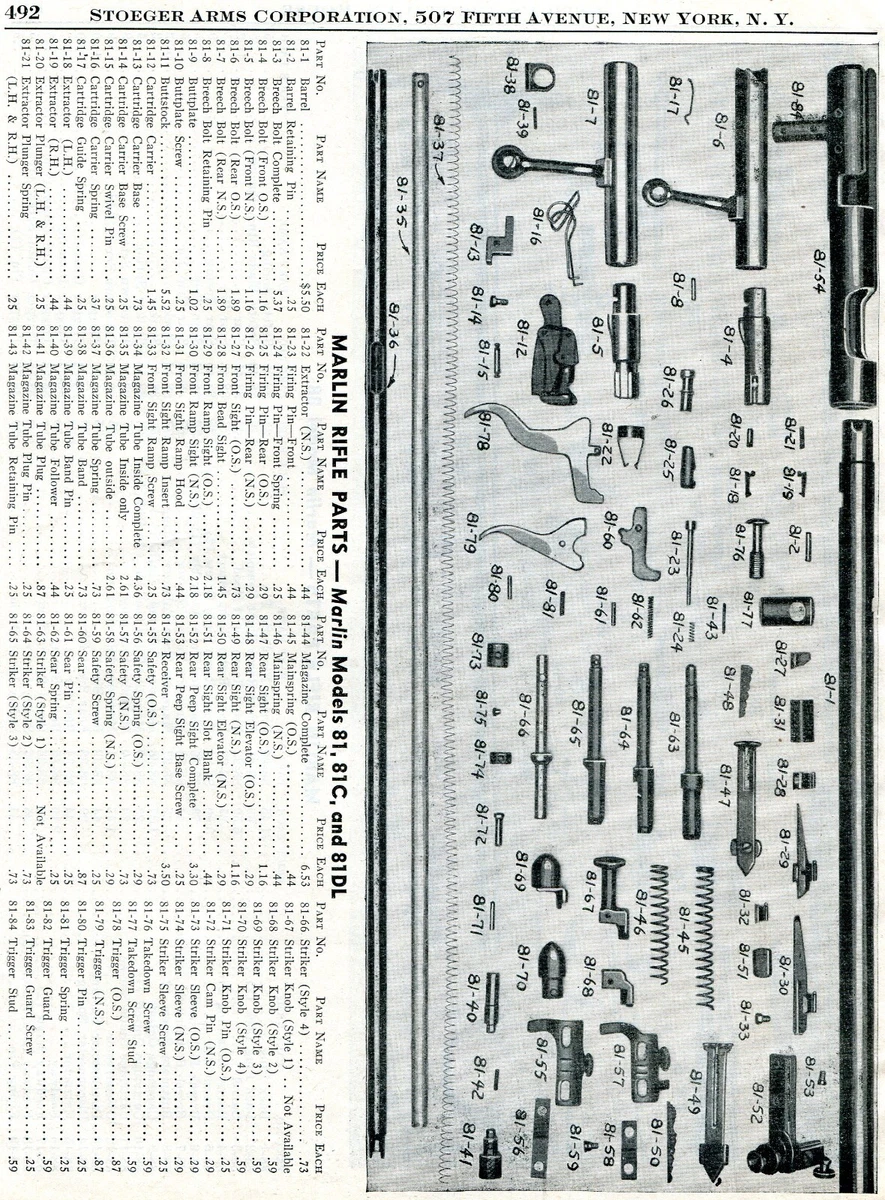 1949 Print Ad of Marlin Model 81 81C 81DL Rifle Parts List | eBay