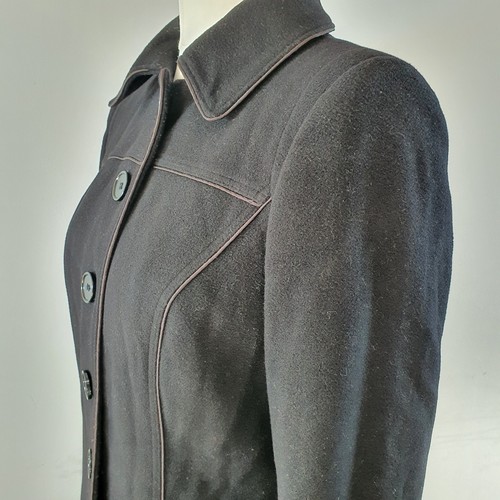PLANET Black Wool Cashmere Trench Coat Retro Swing Pea Jacket Overcoat Size 12 - Picture 18 of 23