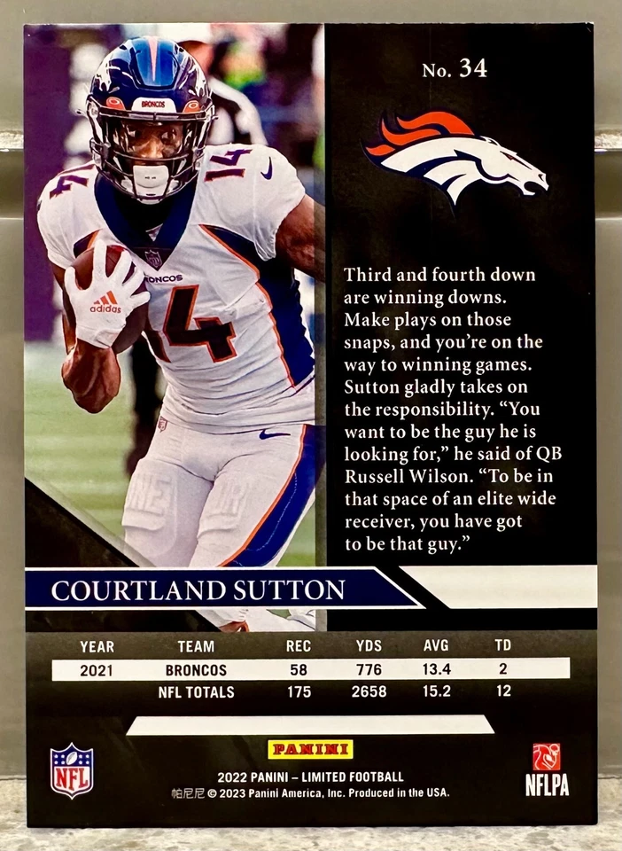 JERSEY # MATCH! 2022 Limited Gold Spotlight Courtland Sutton 14/99! (1/1)! - Image 2 of 2