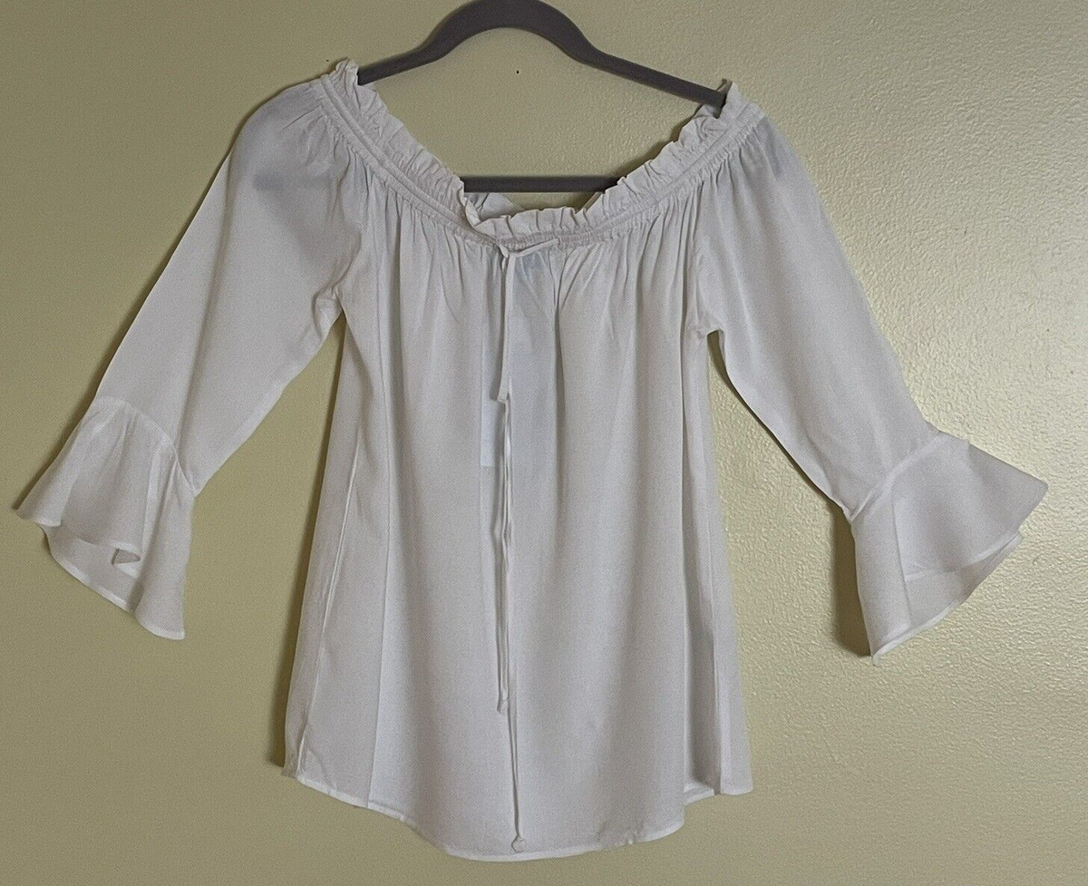 Escapada Living XS Off Shoulder White Shirt Top 3/4 Bell Short