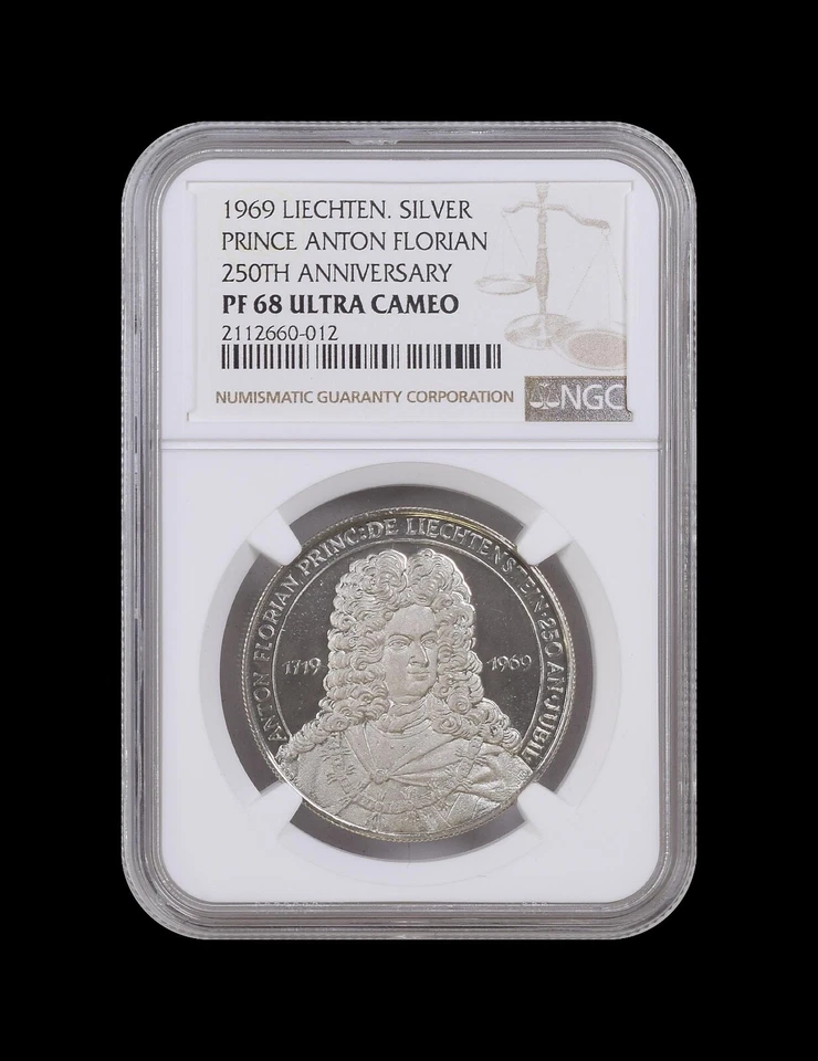 LIECHTENSTEIN. 1969, Medal, Silver - NGC PF68 - Top Pop 🥇 Anton Florian - Image 2 of 4
