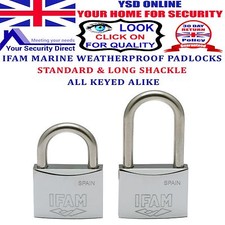 IFAM 40mm STANDARD OR LONG SHACKLE KEYED ALIKE MARINE WEATHERPROOF PADLOCKS