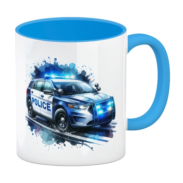 Polizeiauto Im Einsatz Kaffeebecher In Hellblau-image
