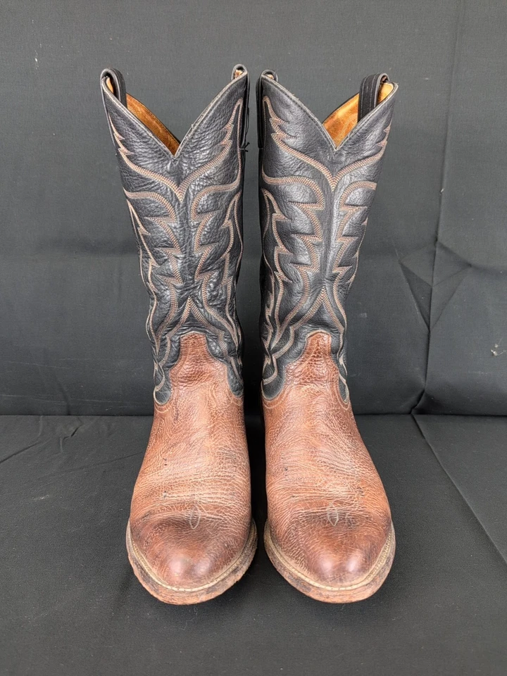 复古 Tony Lama 牛仔靴 8.5 D 码 #6171 黑色和棕色  — 第 2/4 张图片