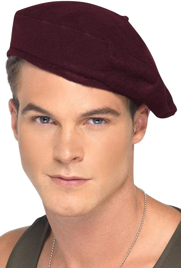 Mens Burgundy Beret Hat Military Army Fancy Dress Costume Accessory - Image 1 of 1