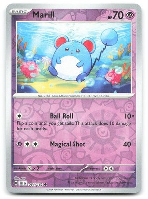 Marill SV05: Temporal Forces 064/162 Reverse Holo Pokemon NM