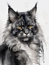 Expressive Animal Art Smoke Black Maine Coon Canvas Wall Decor Picture