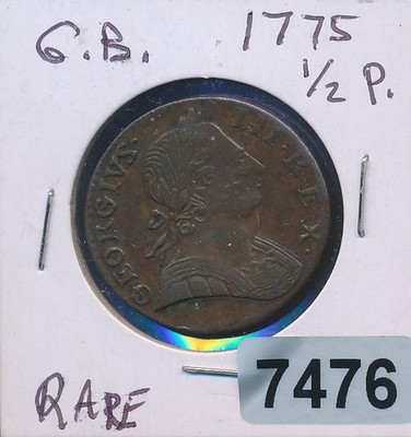 GREAT BRITAIN - 1/2  PENNY - COLONIAL - 1775 - RARE - #7476
