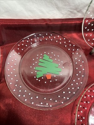Dayton Hudson Glass Plates Christmas Tree Confetti 8'' Set Of 4 Vintage 1988