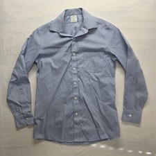 Brooks Brothers Dress Shirt Mens 15/32 Blue-White Grid Milano Non Iron Supima