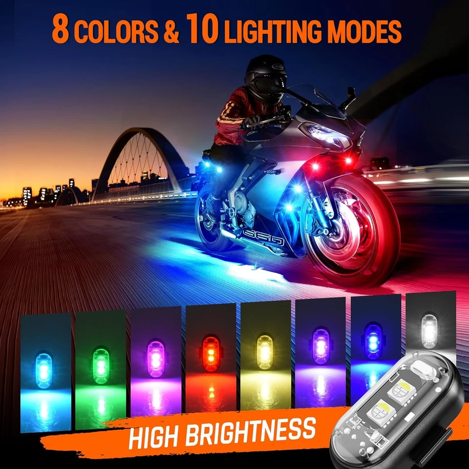 Wireless LED Strobe Lights Remote Control USB Charing for Car Motorcycle Drone - Image 4 of 4