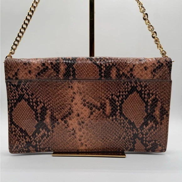Bolso sin asas convertible Ann Taylor de gamuza genuina con estampado de serpiente cadena dorada - Nuevo con etiquetas Foto 2 de 4