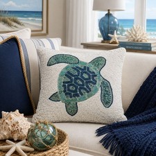 Coastal Collection Sea Turtle Nautical 14in Beaded Decorative Accent Pillow