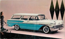 1958 Chevrolet Nomad Station Wagon Vintage Car Ad Postcard Woman