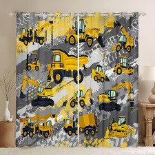 Kids Cartoon Car Curtain Boys Construction Vehicles Window Drapes for Teens Chil